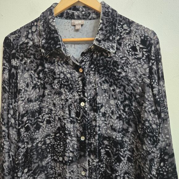 J Jill Womens Whimsigoth Silk Blend Velvet Oversized Semi-sheer Button Up Top L - Picture 2 of 12